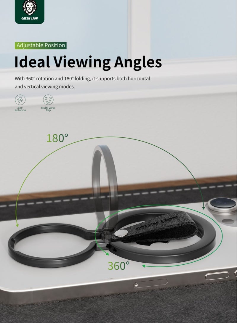 GREEN LION Magnetic Grip Stand / Leather Finger Strap / Two-Sided Magnetic / 180° Ideal Viewing Angles / Exquisite Craftsmanship / Multi-View Flip / 360° Rotation / 3500gs Force Strong Magnet / Magnetic Stand / Dashboard Mount / Car Mount / Mobile Holder For Car - Blue - Image 5