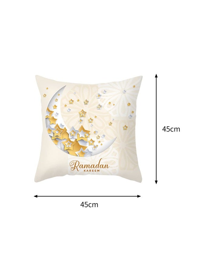 تشيلور 4 قطع من أغطية وسائد رمضانية، أغطية وسائد رمضانية مزخرفة، أغطية وسائد مربعة بطبعة قمر، ناعمة ومريحة، مناسبة للحفلات والمنزل، 18 × 18 بوصة، لون أبيض. - Image 3