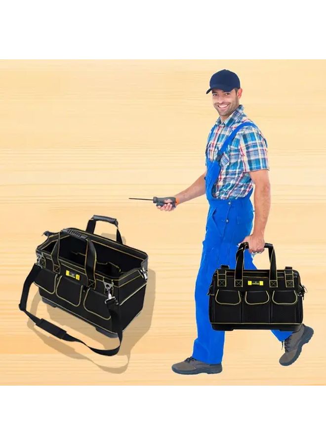 Heavy Duty 14 Inch Portable Tool Bag Black Green Adjustable Strap Ergonomic Handle Multiple Compartments - Image 5
