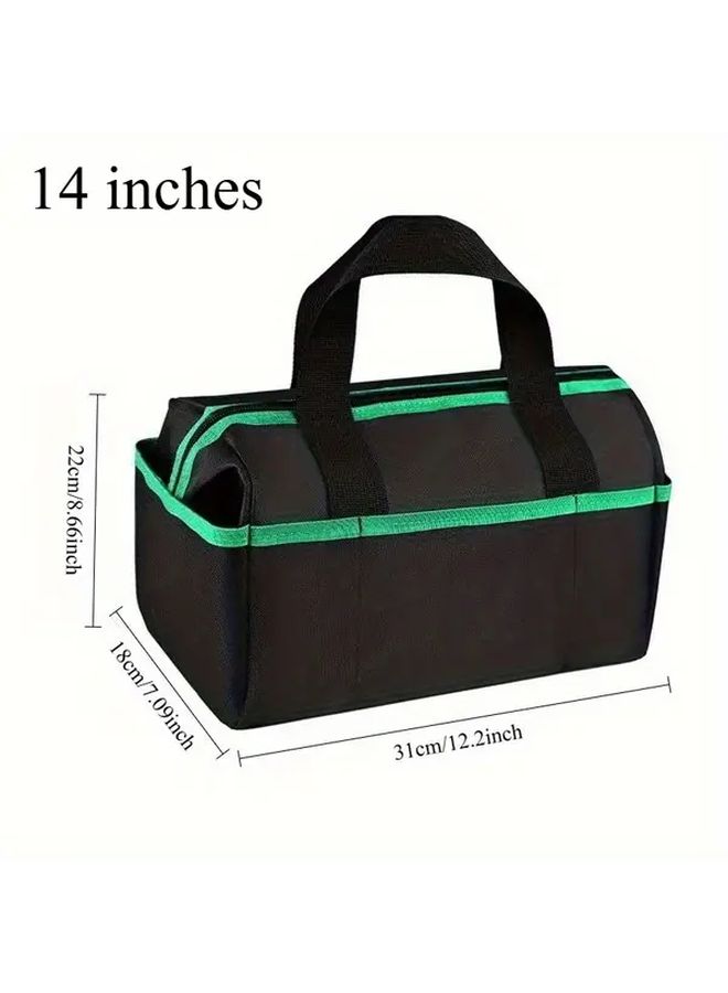Heavy Duty 14 Inch Portable Tool Bag Black Green Adjustable Strap Ergonomic Handle Multiple Compartments - Image 4