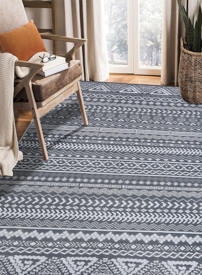 SAND MINE Reversible Mat, Indoor Outdoor Rug Carpet, Reversible Patio Rug, RV Camping Rug, Plastic Straw Rug, Large Floor Mat for RV, Patio, Backyard, Picnic, Camping, Grey & White, 6' x 9' - Image 1