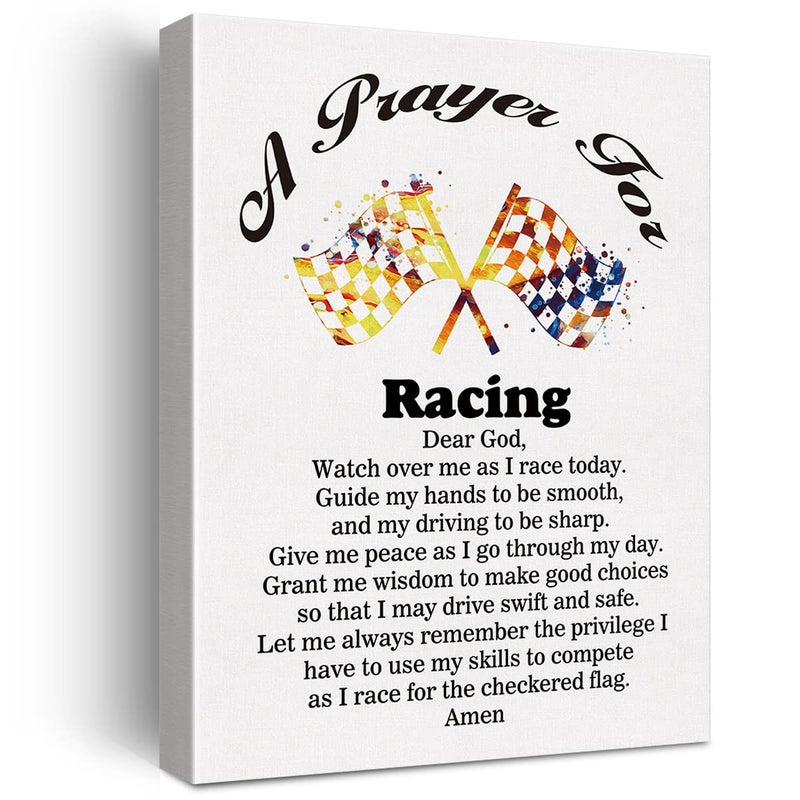 a Racings Prayer Canvas Home Wall Art Decor Race Driver Gift Painting 12x15 Racing Professionals Poster Framed Ready to Hang