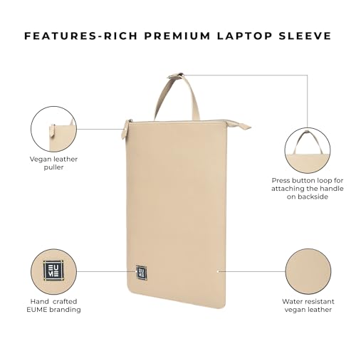 EUME Tech Case Laptop Sleeve 15.6 Inch | Laptop Cover, MacBook Sleeve | Padded Compartment | Vegan Leather Fabric | Fits Up to 15.6" Laptop & MacBook - Ivory - Image 3