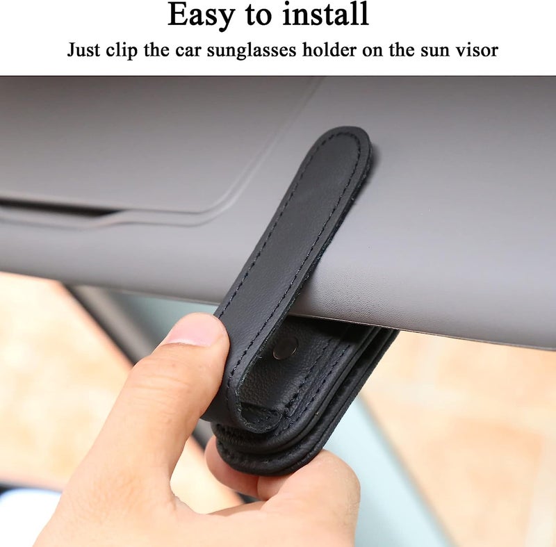 HSR Car Accessories Universal Sunglasses Goggles Holder for Car Sun Visor, Magnetic Leather Glasses Hanger Clip (Black) - Image 5