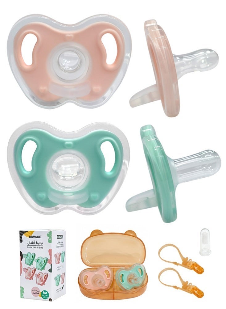 BBMORE 2-Pack Silicone Baby Pacifier, Newborn Baby Pacifier with Storage Case, 2 Lanyards & 1 Finger Brush, BPA-Free, Easy to Clean & Ultra-Light for Newborns, Infants & Toddlers (0–24 Months) - Image 1