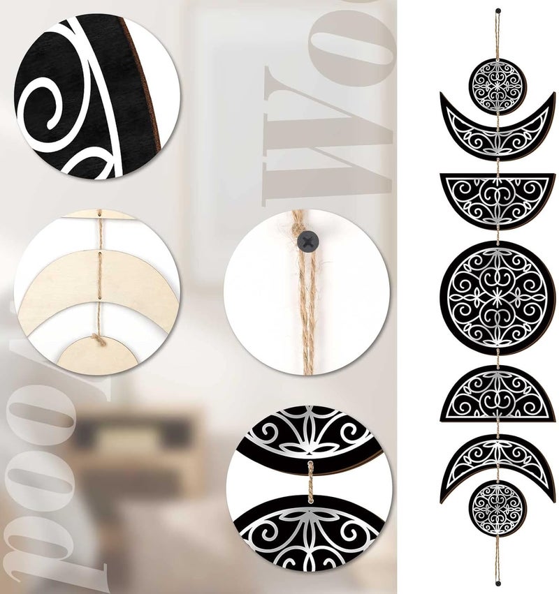 BBTO Boho Wall Decoration Moon Phases Wall Art Stars Moon Minimalist Room Decoration Wooden Gothic Witchy Pediments Hanging Sign - Image 4