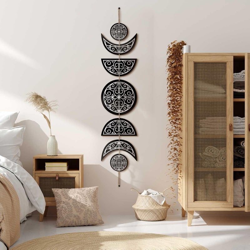 BBTO Boho Wall Decoration Moon Phases Wall Art Stars Moon Minimalist Room Decoration Wooden Gothic Witchy Pediments Hanging Sign - Image 5