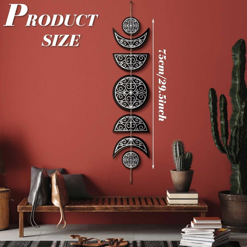 BBTO Boho Wall Decoration Moon Phases Wall Art Stars Moon Minimalist Room Decoration Wooden Gothic Witchy Pediments Hanging Sign - Image 3