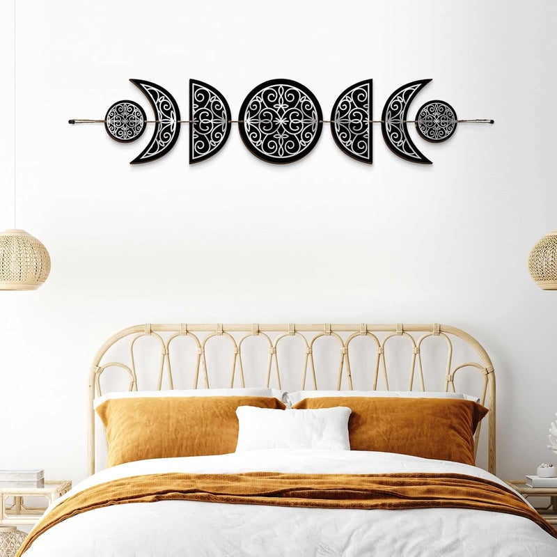 BBTO Boho Wall Decoration Moon Phases Wall Art Stars Moon Minimalist Room Decoration Wooden Gothic Witchy Pediments Hanging Sign - Image 2