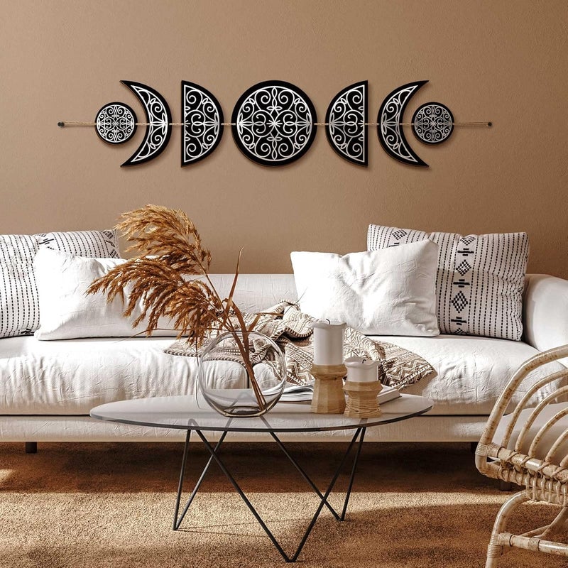 BBTO Boho Wall Decoration Moon Phases Wall Art Stars Moon Minimalist Room Decoration Wooden Gothic Witchy Pediments Hanging Sign - Image 1