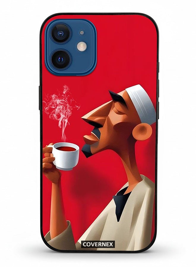 Covernex Apple iPhone 12 Mini Protective Case Cover Printed Featuring Abstract Artistic Man Savouring Morning Coffee - Image 2