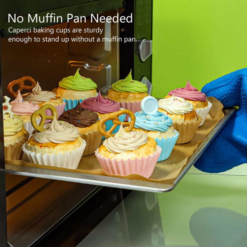 Caperci Grease-Resistant Standard Blue Cupcake Liners 150 Counts - Heavy Duty Paper Muffin Baking Cups, Odorless, No Muffin Pan Needed, Easily Peels (Light Blue) - Image 4