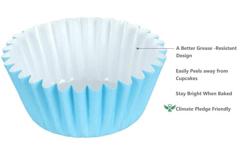 Caperci Grease-Resistant Standard Blue Cupcake Liners 150 Counts - Heavy Duty Paper Muffin Baking Cups, Odorless, No Muffin Pan Needed, Easily Peels (Light Blue) - Image 3