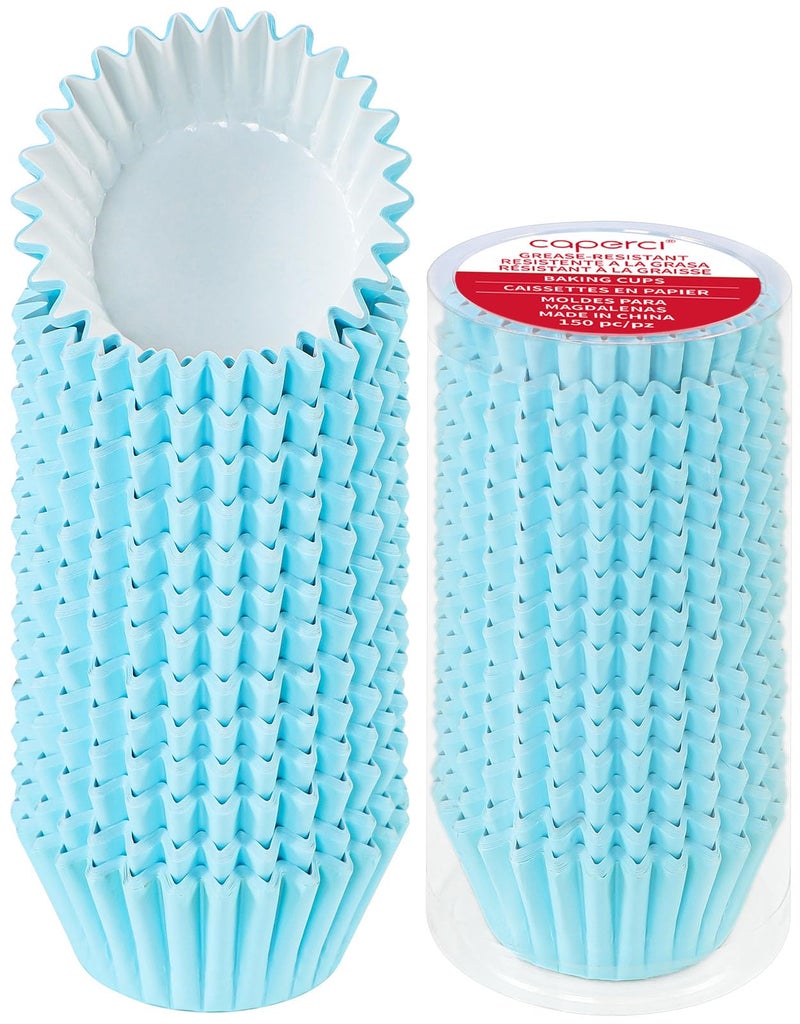 Caperci Grease-Resistant Standard Blue Cupcake Liners 150 Counts - Heavy Duty Paper Muffin Baking Cups, Odorless, No Muffin Pan Needed, Easily Peels (Light Blue) - Image 1
