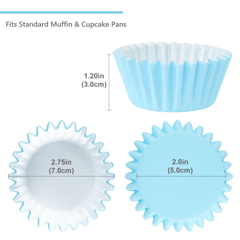 Caperci Grease-Resistant Standard Blue Cupcake Liners 150 Counts - Heavy Duty Paper Muffin Baking Cups, Odorless, No Muffin Pan Needed, Easily Peels (Light Blue) - Image 5