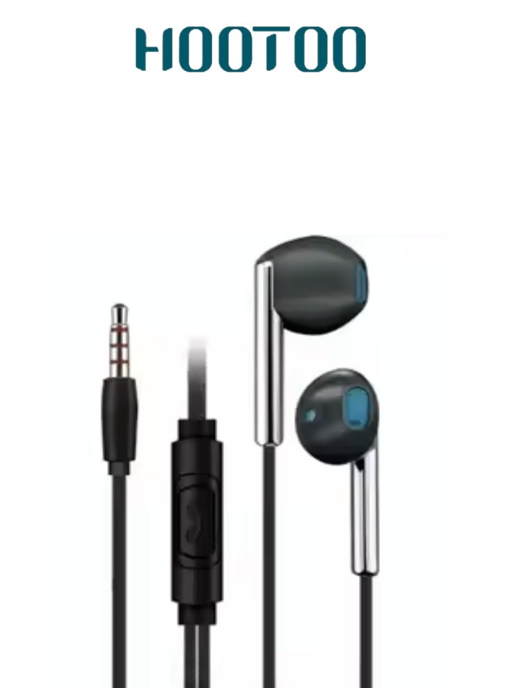 هوتو سماعه سلك بمنفذ AUX (مسمار). سماعة سلك بصوت نقي وجوده عاليه. سماعات سلك بميكرفون مدمج بصوت واضح ونقي، وازرار تحكم.  سماعة سلكية من براند هوتو بالطراز HT-EP75 - Image 1