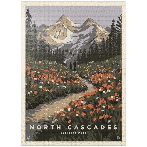 MyPuzzle.com MyPuzzle North Cascades National Park Summer Hike Vintage Poster Premium 1000 Piece Jigsaw Puzzle for Adults - Image 1