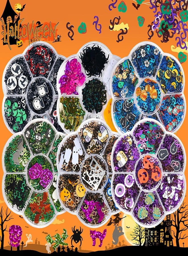 RoseFlower Rose Flower Holographic Chunky Glitter, 6 Boxes Mixes Sequins 3D Holographic Pattern Halloween Theme Festival, Pumpkin Bat Ghost Witch Halloween Confetti Glitter for DIY Nail Art Halloween Party - Image 2