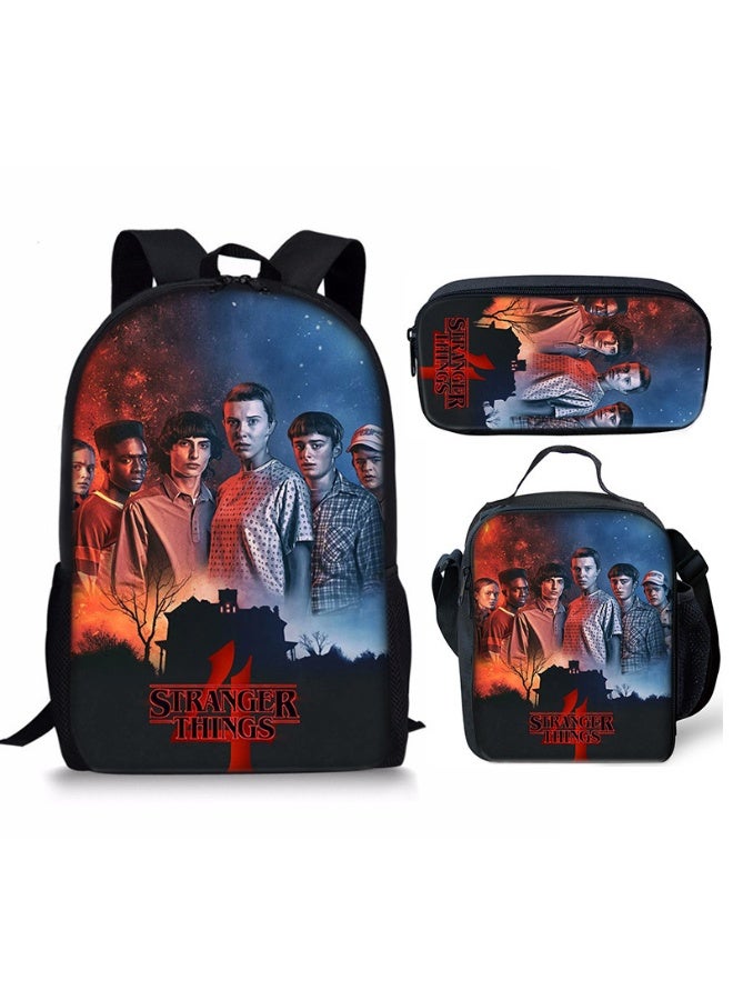 سترانجر ثينكينج طقم حقيبة ظهر Stranger Things المكون من 3 قطع يشمل حقيبة ظهر وحقيبة كروس ومقلمة للطلاب من المعجبين بعدة حجرات - Image 1