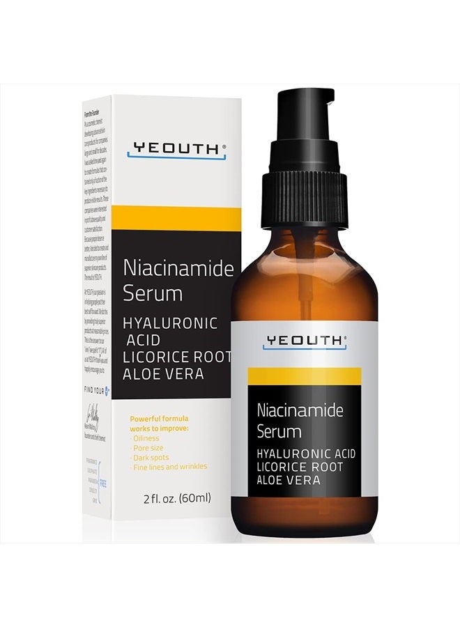 Yeouth Niacinamide Serum for Face 10% with Hyaluronic Acid and Aloe Vera, Hydrating B3 Face Serum for Women and Men, Enhances the Look of Even-Toned Skin 2oz - Image 1