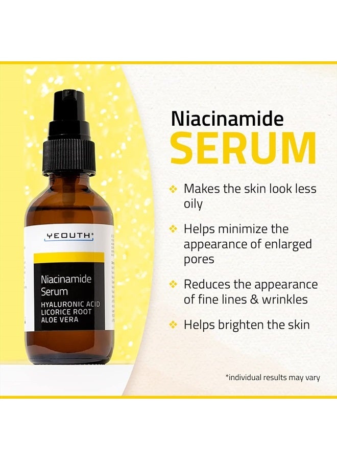 Yeouth Niacinamide Serum for Face 10% with Hyaluronic Acid and Aloe Vera, Hydrating B3 Face Serum for Women and Men, Enhances the Look of Even-Toned Skin 2oz - Image 3