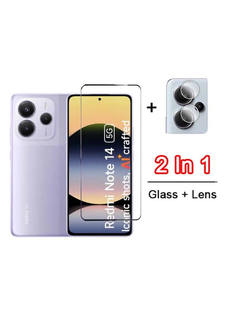 حماية الشاشة والكاميرا 2 في 1 لهاتف ريدمي نوت 14 - واقي أمان شفاف عالي الشفافية مع تغطية كاملة - Image 1