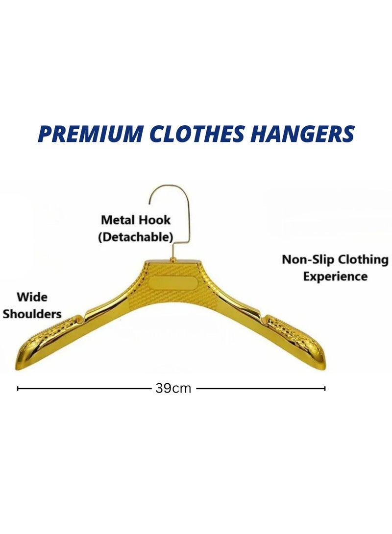 ORTUK 12pcs Closet Hangers Wide Shoulder Clothes Hangers, Metal Swivel Hook Rotatable 360° Suit Hanger, Plastic Coats Hanger for Jackets, Sweaters, Suits, Dresses for Men Women Gold Clothes Hanger 39cm - Image 5