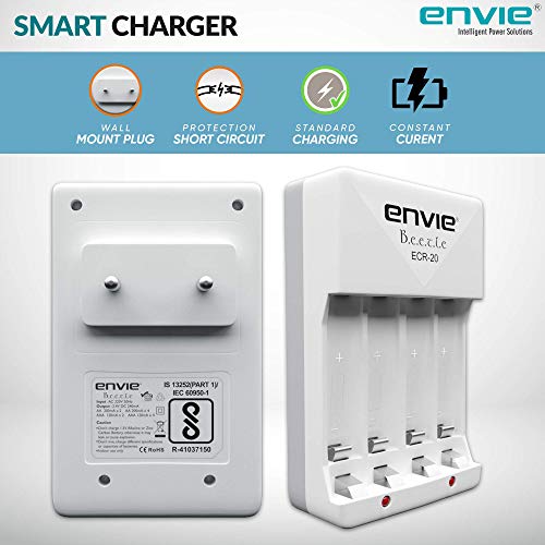 ENVIE® (ECR2028008002PL) Beetle High Speed Wall Plug Charger ECR 20 for AA & AAA Ni-mh/Ni-cd Rechargeable Batteries with 2 xAA2800 & 2xAAA800 Infinite Plus Rechargeable Batteries & LED Indicator - Image 4