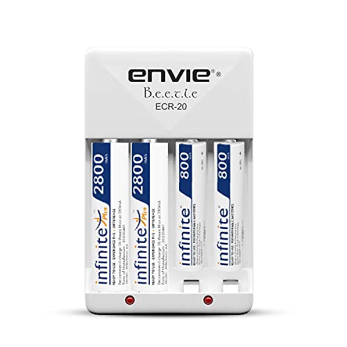 ENVIE® (ECR2028008002PL) Beetle High Speed Wall Plug Charger ECR 20 for AA & AAA Ni-mh/Ni-cd Rechargeable Batteries with 2 xAA2800 & 2xAAA800 Infinite Plus Rechargeable Batteries & LED Indicator - Image 1