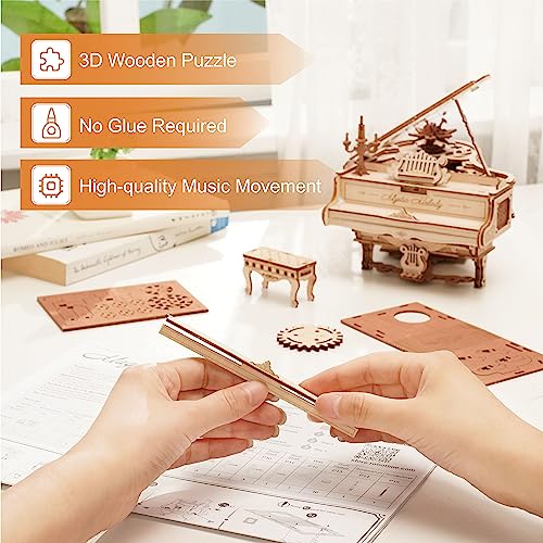 RoWood 3D Puzzles for Adults,DIY Music Box Gifts,Wooden Magic Piano Model Kits,Mechanical Wooden Puzzles,Music Box for Adults, Friends - Image 2