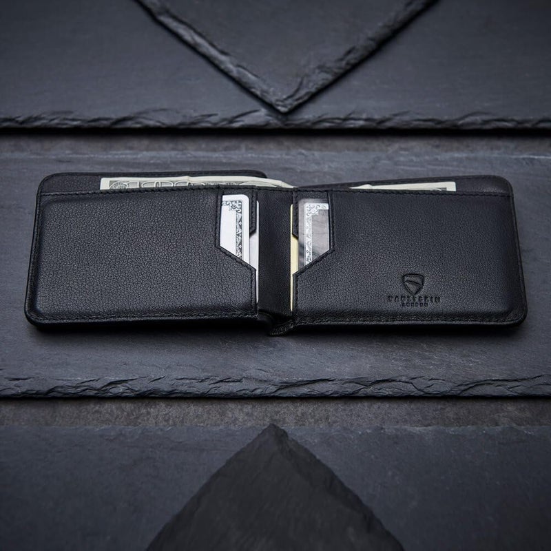 فاولتسكين محفظة Vaultskin MANHATTAN النحيفة المزدوجة الطي من الجلد مع حجب RFID للرجال - حامل بطاقات أمامي بسيط، يتسع لـ 9 بطاقات ونقود، جلد إيطالي فاخر - Image 2