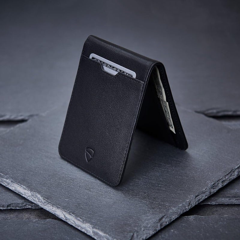 فاولتسكين محفظة Vaultskin MANHATTAN النحيفة المزدوجة الطي من الجلد مع حجب RFID للرجال - حامل بطاقات أمامي بسيط، يتسع لـ 9 بطاقات ونقود، جلد إيطالي فاخر - Image 5