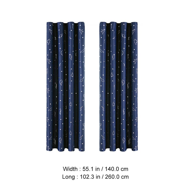 Dinosaur Print Window Curtains Pair 140x260cm Navy Blue Thermal Insulated Room Decor - Image 3