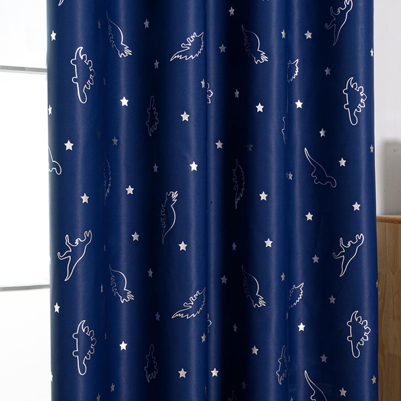 Dinosaur Print Window Curtains Pair 140x260cm Navy Blue Thermal Insulated Room Decor - Image 5