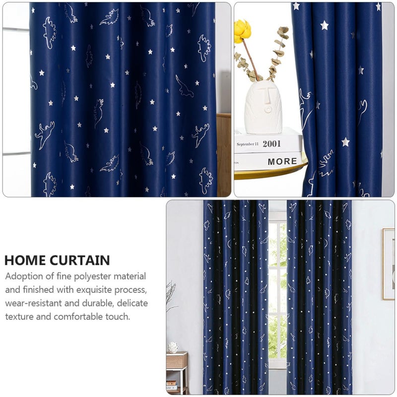 Dinosaur Print Window Curtains Pair 140x260cm Navy Blue Thermal Insulated Room Decor - Image 4