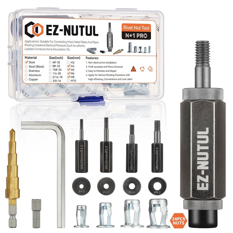 EZ-NUTUL Jack nut Installation Tool Set Hand Thread Insert Jacknuts Assortment Kit for Thin Metal Plastic Polywood Pressboard Hardboard (Jack Nut Tool Assortment (1-24pcs)) - Image 1