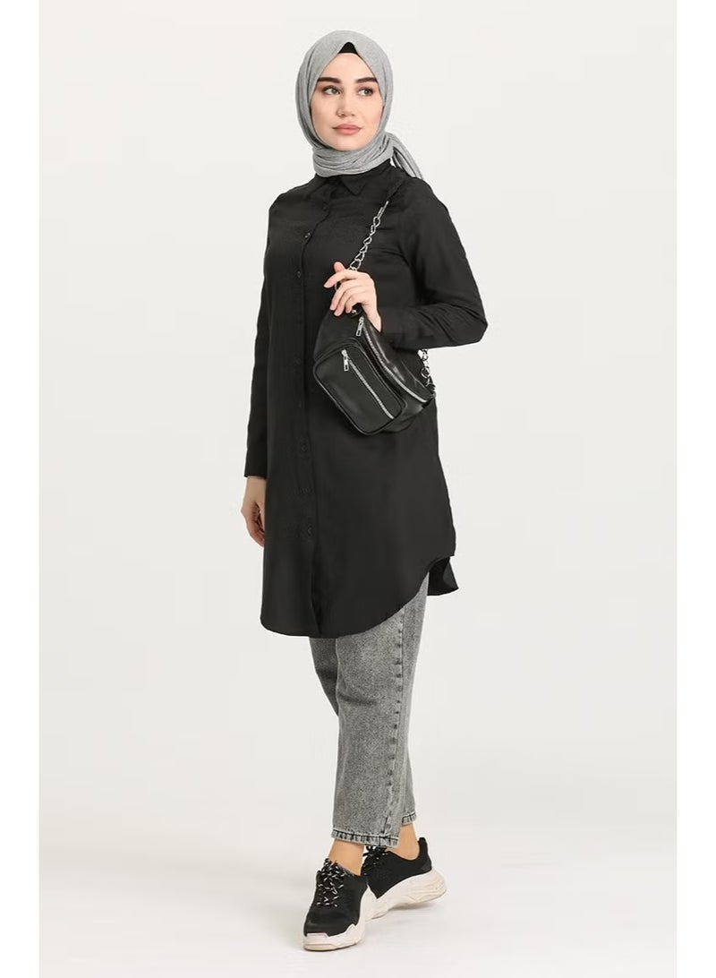 Sefa Merve Pocket Buttoned Tunic 6472-14 Black - Image 1