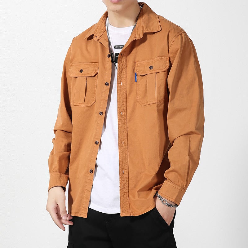 Workwear shirt men's autumn thin long-sleeved jacket casual loose top shirt cross-border - Image 5
