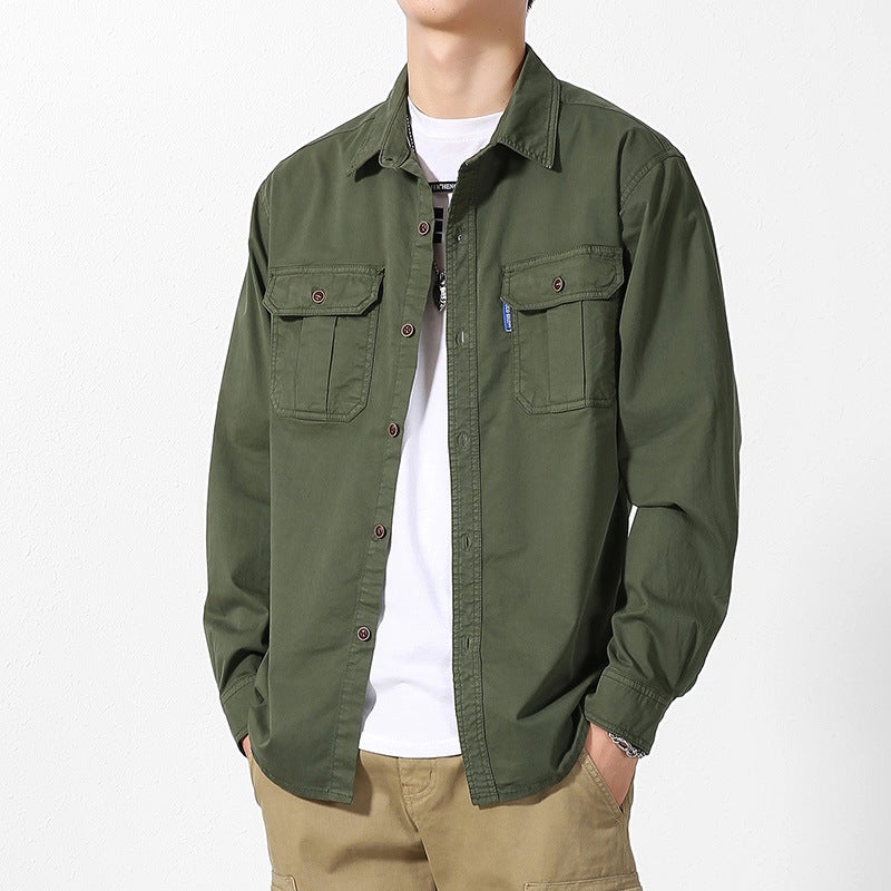 Workwear shirt men's autumn thin long-sleeved jacket casual loose top shirt cross-border - Image 2