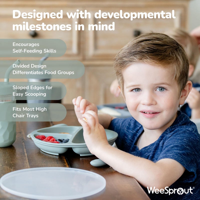 WeeSprout Silicone Plates with Lids for Babies & Toddlers (3 Pack) 100% Food-Grade Dishes for Self Feeding, Divided Design & Raised Edges for Picky Eaters, Dishwasher & Microwave Safe Weaning Supplies - Image 3