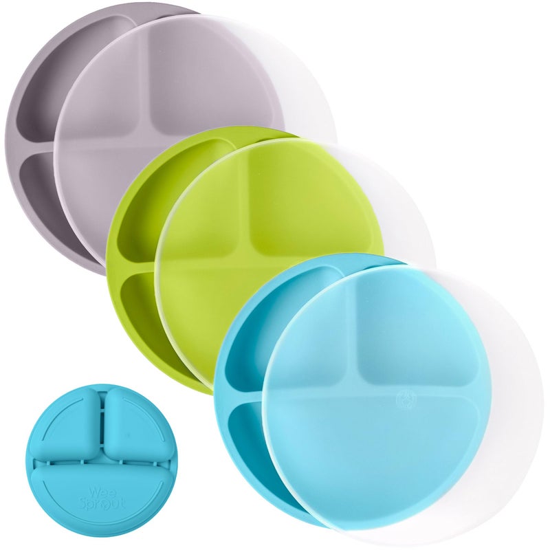 WeeSprout Silicone Plates with Lids for Babies & Toddlers (3 Pack) 100% Food-Grade Dishes for Self Feeding, Divided Design & Raised Edges for Picky Eaters, Dishwasher & Microwave Safe Weaning Supplies - Image 1