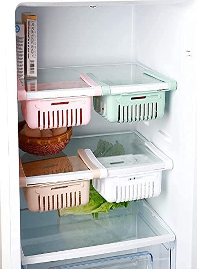 RIVUGJA Fridge Shelf Organizer Rack Space Saver Food Storage Basket Plastic Fridge Organizer Drawer, Adjustable Fridge Storage Basket, Fridge Racks Tray Sliding Storage Racks(2 pcs)(Multi Colour) - Image 1