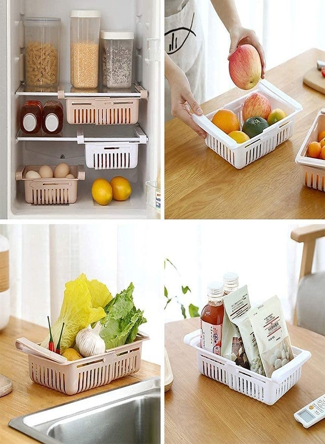 RIVUGJA Fridge Shelf Organizer Rack Space Saver Food Storage Basket Plastic Fridge Organizer Drawer, Adjustable Fridge Storage Basket, Fridge Racks Tray Sliding Storage Racks(2 pcs)(Multi Colour) - Image 4