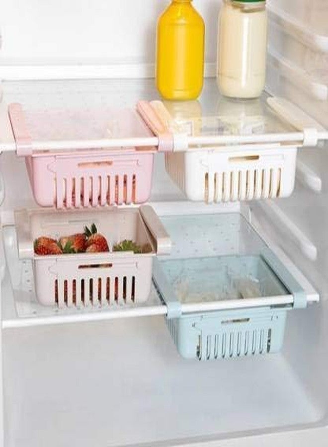 RIVUGJA Fridge Shelf Organizer Rack Space Saver Food Storage Basket Plastic Fridge Organizer Drawer, Adjustable Fridge Storage Basket, Fridge Racks Tray Sliding Storage Racks(2 pcs)(Multi Colour) - Image 2