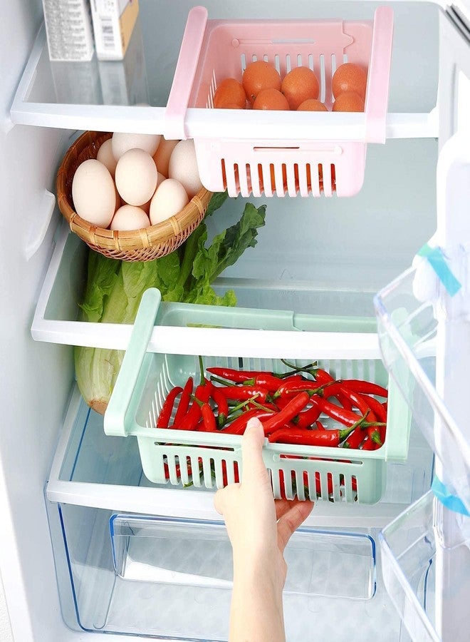 RIVUGJA Fridge Shelf Organizer Rack Space Saver Food Storage Basket Plastic Fridge Organizer Drawer, Adjustable Fridge Storage Basket, Fridge Racks Tray Sliding Storage Racks(2 pcs)(Multi Colour) - Image 3