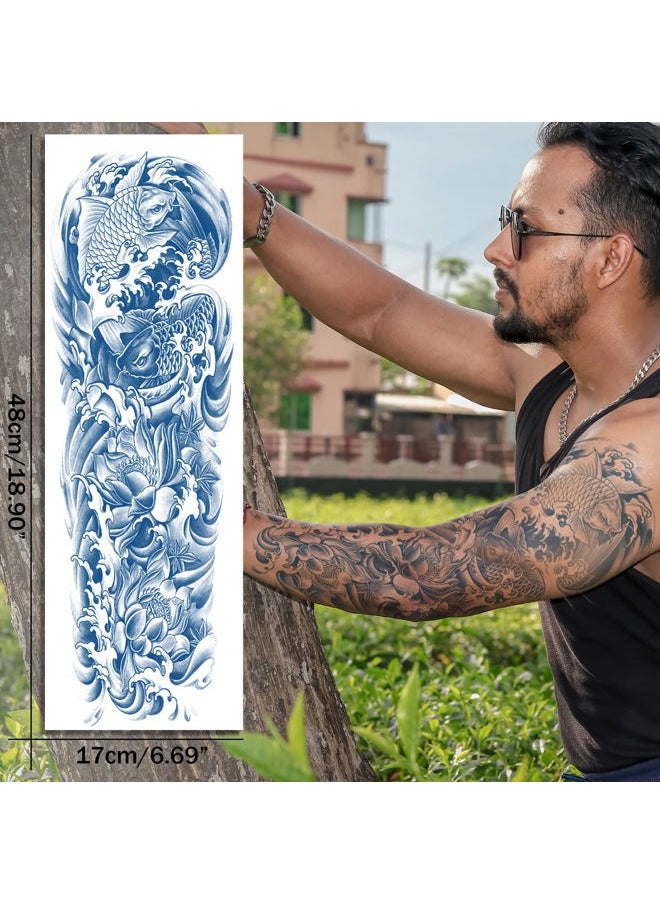 Aresvns - Semi Permanent Sleeve Tattoo for Women and Men, Realistic Temporary Tattoos Full Arm Waterproof & Long-Lasting 2-3 Weeks Christmas Gift Blue - Image 1