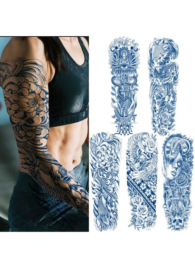 Aresvns - Semi Permanent Sleeve Tattoo for Women and Men, Realistic Temporary Tattoos Full Arm Waterproof & Long-Lasting 2-3 Weeks Christmas Gift Blue - Image 1