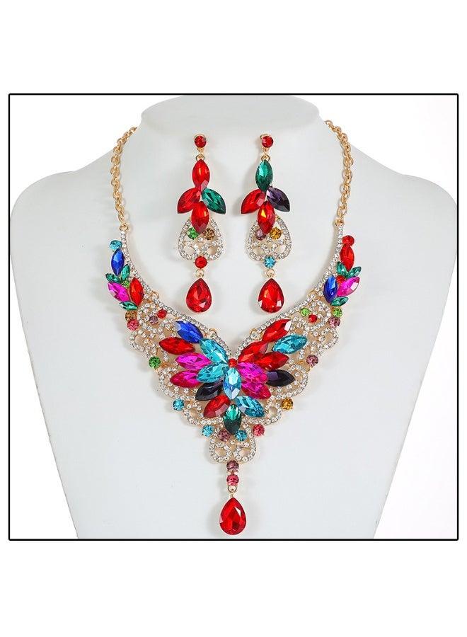 NIBEMINENT Exaggerated Vintage-inspired Crystal Gem Necklace Set