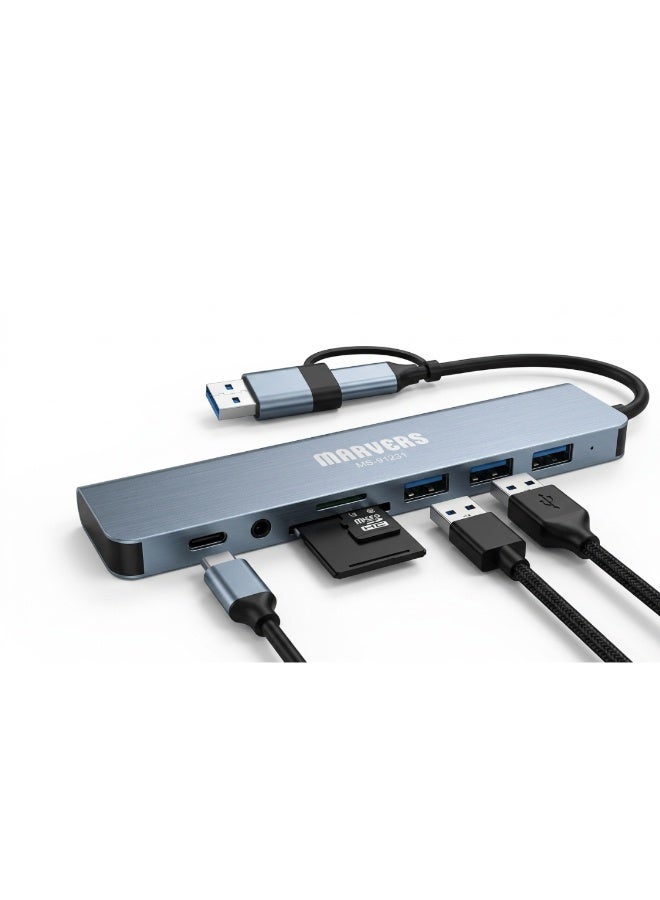 8-in-1 USB Hub Adapter High-Speed Multi Port USB SD TF Data Transfer Hub - Image 1