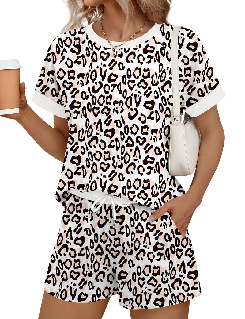 LOMON Short Sets for Women 2 Piece Short Sets for Women Summer Cute High Wasit Clothing Beach Vacation Leopard Print L - Image 1